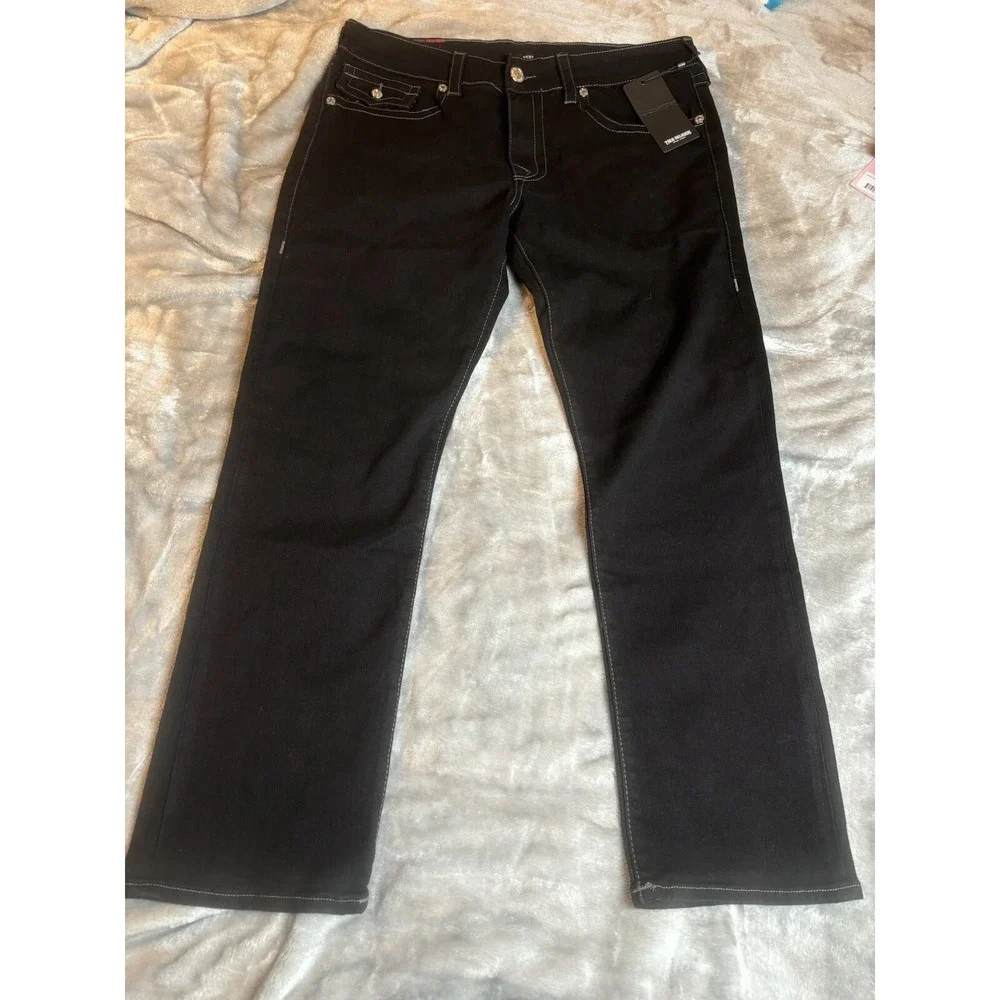 True Religion Jeans Ricky Relaxed NWT‎ Straight Black Button Flap Pocket 36x30